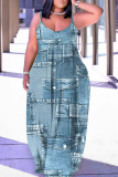Sexy Graphcis Print Backless Spaghetti Strap Floor Length Vacation Baggy Sundress Slip Maxi Dress