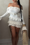 Backless Off Shoulder Flare Sleeve Ruffle Trim Formal Party Evening Bodycon Mini Dresses