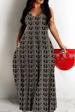 Sexy Graphcis Print Backless Spaghetti Strap Floor Length Vacation Baggy Sundress Slip Maxi Dress