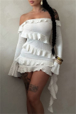 Backless Off Shoulder Flare Sleeve Ruffle Trim Formal Party Evening Bodycon Mini Dresses