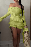 Backless Off Shoulder Flare Sleeve Ruffle Trim Formal Party Evening Bodycon Mini Dresses