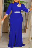 Formal Sequins Half A Turtleneck 3/4 Sleeve Front Slit Mermaid Hem Long Plus Size Bodycon Maxi Wedding Guest Dress