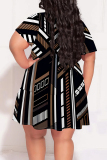 Street Graphics Print V Neck Short Sleeve Ruffle Hem Vacation Plus Size A Line Mini Dresses