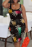 Casual Geometric Print U Neck Sleeveless Vacation Bodycon Midi Tank Dress
