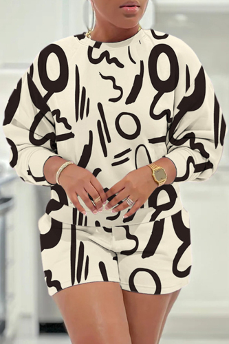 Casual Graphics Print O Neck Long Sleeve Sweatshirt And Shorts Two Pieces Shorts Sets
