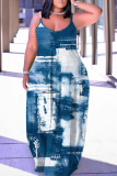 Sexy Graphcis Print Backless Spaghetti Strap Floor Length Vacation Baggy Sundress Slip Maxi Dress