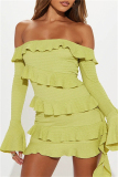Backless Off Shoulder Flare Sleeve Ruffle Trim Formal Party Evening Bodycon Mini Dresses
