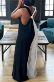 Casual Colorblock Backless Sleeveless Deep V Neck Vacation Knot Strap Wide Leg Jumpsuits