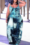 Sexy Graphcis Print Backless Spaghetti Strap Floor Length Vacation Baggy Sundress Slip Maxi Dress