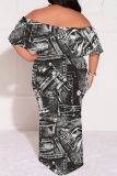 Casual Bobo Colorblock Print Short Sleeve Asymmetrical Floor Length Vacation Loose Maxi Dresses