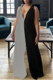 Casual Colorblock Backless Sleeveless Deep V Neck Vacation Knot Strap Wide Leg Jumpsuits