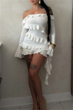 Backless Off Shoulder Flare Sleeve Ruffle Trim Formal Party Evening Bodycon Mini Dresses