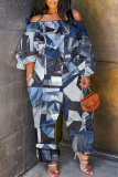 Casual Graphics Print Off Shoulder Long Sleeve Vacation Loose Harem Jumpsuit