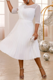 Formal O Neck Short Sleeve Cinch Waist Ruffle Trim Mesh Party Evening Mother Of The Bride A Line Wedding Guest Pleated Midi Dress