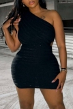 Sleeveless Backless Oblique Collar Irregular Hem Formal Party Evening Bodycon Mini Dresses