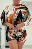 Casual Graphics Print O Neck Long Sleeve Sweatshirt And Shorts Two Pieces Shorts Sets