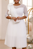 Formal O Neck Short Sleeve Cinch Waist Ruffle Trim Mesh Party Evening Mother Of The Bride A Line Wedding Guest Pleated Midi Dress