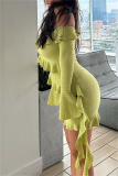 Backless Off Shoulder Flare Sleeve Ruffle Trim Formal Party Evening Bodycon Mini Dresses