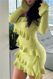 Backless Off Shoulder Flare Sleeve Ruffle Trim Formal Party Evening Bodycon Mini Dresses
