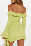 Backless Off Shoulder Flare Sleeve Ruffle Trim Formal Party Evening Bodycon Mini Dresses