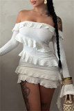 Backless Off Shoulder Flare Sleeve Ruffle Trim Formal Party Evening Bodycon Mini Dresses
