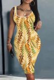 Casual Graphics Print U Neck Sleeveless Vacation Bodycon Midi Tank Dress