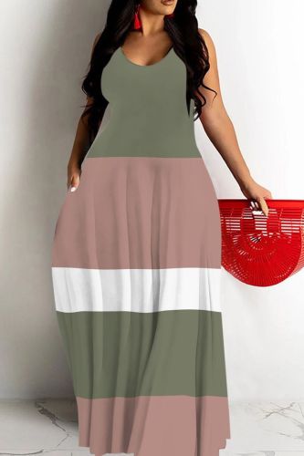 Sexy Stripe Print Backless Spaghetti Strap Floor Length Vacation Baggy Sundress Slip Maxi Dress