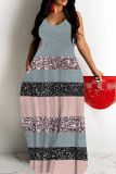 Sexy Stripe Print Backless Spaghetti Strap Floor Length Vacation Baggy Sundress Slip Maxi Dress