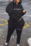 Sportwear Casual Letter Print Long Sleeve Hooded Sweatshirt And Straight Leg Pants Two Pieces Tracksuit Sweatpants Sets