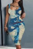 Casual Graphics Print U Neck Sleeveless Bodycon Midi Tank Dresses
