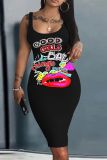 Casual Graphics Print U Neck Sleeveless Vacation Bodycon Midi Tank Dress