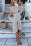 Dropped Shoulder Long Sleeve Knit Hollowed Out Beach Dress Vacation Swimwears Cover Up