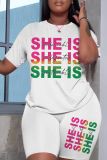 Casual Letter Print O Neck Short Sleeve Oversize Graphics T-Shirt And Shorts Two Pieces Shorts Sets