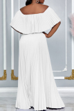 Backless Off Shoulder Dropped Shoulder Long Cinch Waist Vacation Formal Party Evening Pleated Maxi Dresses