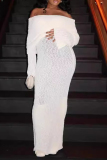 Dropped Shoulder Long Sleeve Knit Hollowed Out Beach Dress Vacation Swimwears Cover Up