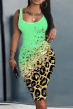 Casual Graphics Print U Neck Sleeveless Vacation Bodycon Midi Tank Dress