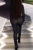 Mesh See-Through O Neck Long Sleeve Tops And Skinny Pants Night Club Two Pieces Trouser Sets