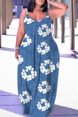 Sexy Ombre Print Backless Spaghetti Strap Floor Length Vacation Baggy Sundress Slip Maxi Dress