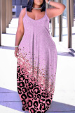 Sexy Ombre Print Backless Spaghetti Strap Floor Length Vacation Baggy Sundress Slip Maxi Dress