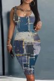 Casual Graphics Print U Neck Sleeveless Bodycon Midi Tank Dresses