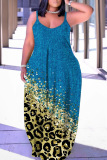 Sexy Ombre Print Backless Spaghetti Strap Floor Length Vacation Baggy Sundress Slip Maxi Dress