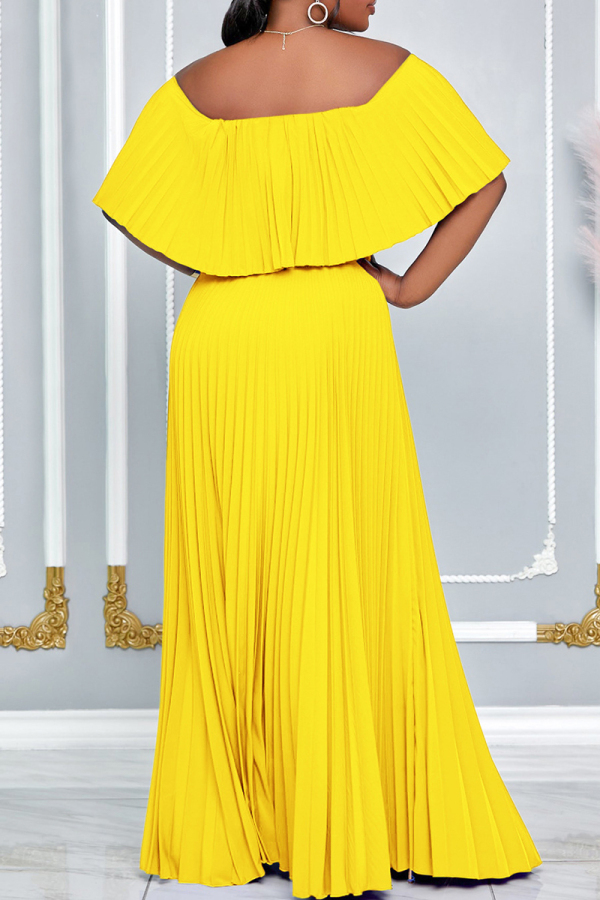 Long Sleeve Off Shoulder Pure Color Pleated Retract Your Waist Party Dress main image 1