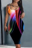 Casual Graphics Print U Neck Sleeveless Vacation Bodycon Midi Tank Dress