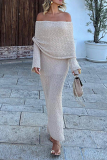 Dropped Shoulder Long Sleeve Knit Hollowed Out Beach Dress Vacation Swimwears Cover Up