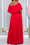 Backless Off Shoulder Dropped Shoulder Long Cinch Waist Vacation Formal Party Evening Pleated Maxi Dresses