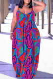 Sexy Ombre Print Backless Spaghetti Strap Floor Length Vacation Baggy Sundress Slip Maxi Dress
