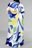 Casual Floral Print V Neck Long Sleeve With Belt Side Slit Long Loose Vacation Plus Size Maxi Dresses