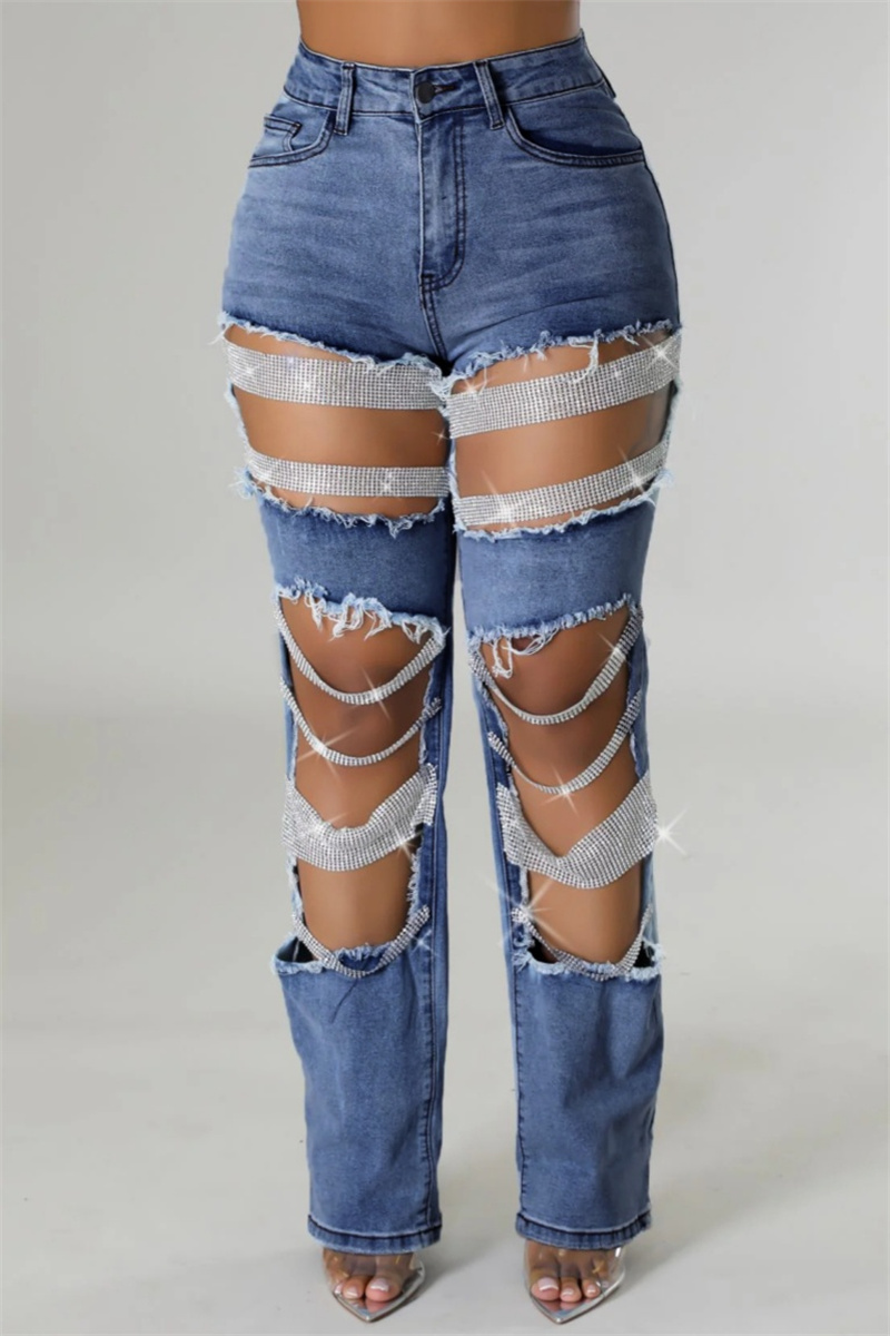 Denim High Waist Cut Out Bodycon Pants