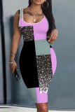 Casual Graphics Print U Neck Sleeveless Vacation Bodycon Midi Tank Dress