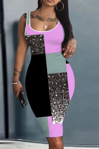 Casual Graphics Print U Neck Sleeveless Vacation Bodycon Midi Tank Dress